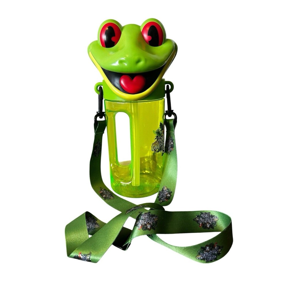 Rainforest Cafe Green Tree Frog Cha Cha Souvenir Cup With Lanyard